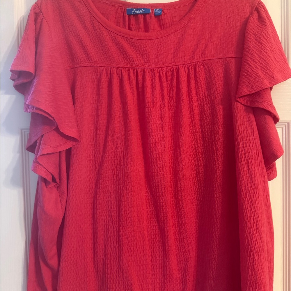 Fresh Hot Pink Flutter Sleeve Blouse